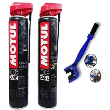 Imagem de Kit Motul Limpa E Lubrifica Corrente C1 + C4 + Escova corrente Transmissão