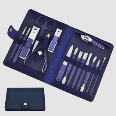 Imagem de Conjunto profissional de manicure - Kit de pedicure de aço inoxidável com 18 peças e alicate para paroníquia | Utensílios para cuidados com as unhas em casa e salão, 15 peças no conjunto