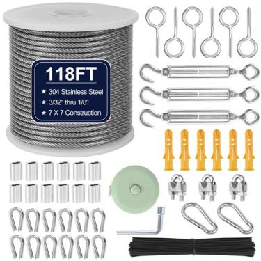 Imagem de Kit de cabos de aço phepetroll 1/8 36m em aço inoxidável com esticador