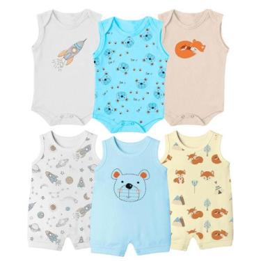 Imagem de Kit Bebê 6 Pçs Macaquinho Banho de Sol e Body Regata Enxoval - Koala B