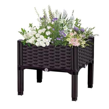 Imagem de Cama de jardim elevada com pernas, caixa de plantação grande, canteiros elevados para jardim, caixa retangular elevada para jardinagem de legumes, flores, frutas e plantas, 39,9 cm (C) x 39,9 cm (L) x