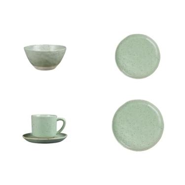 Imagem de Tigela de arroz em spray de cor sólida de cerâmica para uso doméstico japonês simples - verde creme