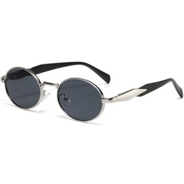 Imagem de AIEYEZO Óculos de sol ovais retrô para mulheres, homens, modernos, redondos, óculos de sol ovais, armação de metal, Prata/cinza, MM