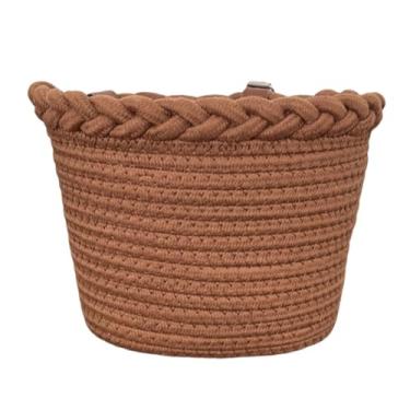 Imagem de Generic Cesta de bicicleta infantil, cesta frontal de tecido com corda e alças ajustáveis ​​para meninos e meninas, parque de ciclismo ao ar livre, Marrom Escuro