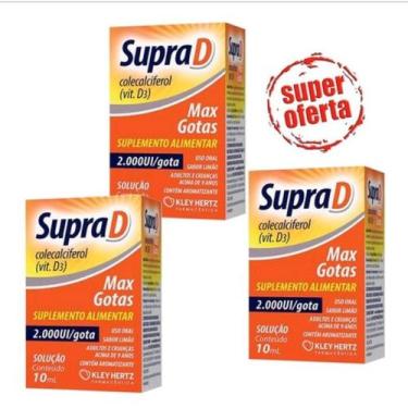 Imagem de Kit com 3 Vitaminas Supra D Max 2000 Ui Por Gota 10ml Colicalciferl Kl