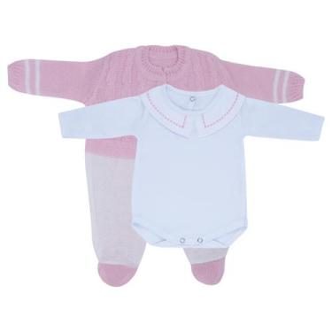Imagem de Kit Macacão Jacquard Rosa e Body com Gola Bordada - Kowak, RN