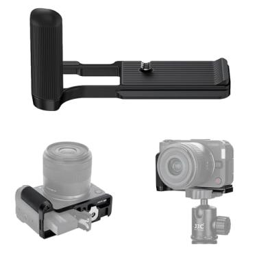Imagem de JJC Suporte seguro de metal para câmera Canon EOS R50 V, aderência R50V com suporte para sapata fria, alça lateral de silicone, almofada antiderrapante, placa de liberação rápida Arca Swiss e orifício