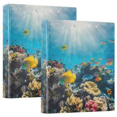 Imagem de Fichário de 3 anéis de coral, animais marinhos oceânicos, fichário decorativo de 3,8 cm, com prancheta e 3 bolsos transparentes, comporta 200 folhas de papel tamanho A4, fichários à prova d'água para