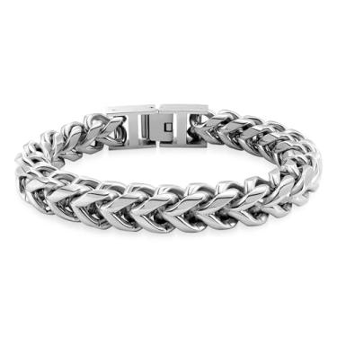 Imagem de Hoyazvet Pulseira masculina de corrente Franco - 5 mm, 8 mm, 10 mm de largura - Aço inoxidável/metal preto/metal dourado 18 K - Presente de joias com fecho dobrável para homens, pai, marido, 7.5