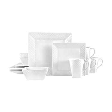 Imagem de Mikasa Conjunto de louça quadrada de treliça branca, 16 peças