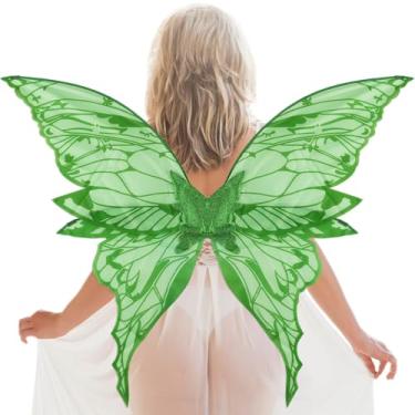 Imagem de YKW Extra Large Fairy Wings Adult Women 47" Butterfly Costume Tinkerbell Halloween Girls Cosplay Angel Wings (Oversized Green)
