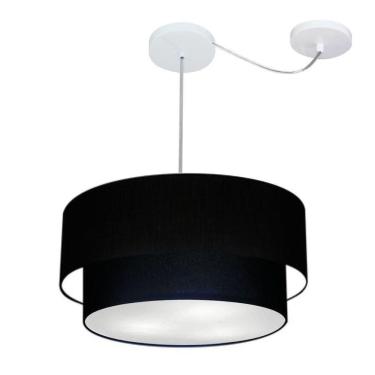 Imagem de Lustre Pendente Duplo Cilíndrico Com Desvio De Centro Vivare Md-4365 Cúpula Em Tecido 45x40cm - Bivolt Preto 127/220v