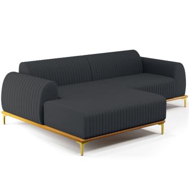 Imagem de Sofá 5 Lugares com Chaise Esquerdo Sala de Estar Molino 320cm D02 Linho Chumbo C-465 - Lyam Decor