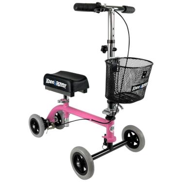 Imagem de Andador 4 Rodas Dobrável com Cesta e Apoio para Joelho Ideal para Lesões Suporta 72 kg, KNEEROVER, Rosa