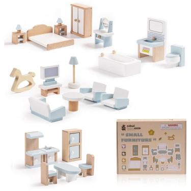 Imagem de Conjunto de Móveis para Casa de Bonecas ROBUD, 23 Peças, Miniaturas com 5 Kits de Ambientes, Brinquedo Premium, Ideal para Casa de Bonecas