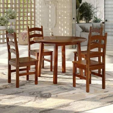 Imagem de Conjunto com Mesa de Jantar 103cm Redonda e 4 Cadeiras 100% Madeira Ma