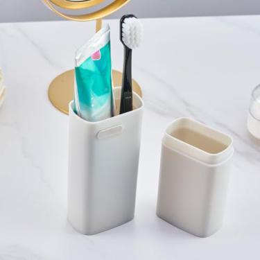 Imagem de Estojo pequeno cinza para escova de dentes de viagem com orifício de ventilação, copo portátil para escova de dentes de viagem com tampa