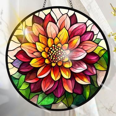 Imagem de Suncatcher acrílico colorido, decoração de janela suspensa de flores com design de vitral impresso, apanhador de sol, arte de parede de arco-íris, ideia de presente e ornamento de jardim, uso interno