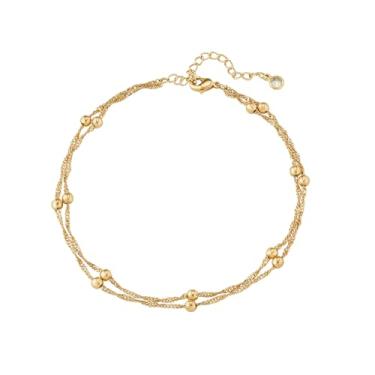 Imagem de Tornozeleira dourada feminina com contas onduladas de camada dupla