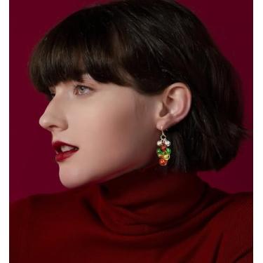 Imagem de Brincos com pingente de bola vermelha e verde para festivais de borla, com pingente de franja e pingente, para mulheres, adolescentes, com franja, anzol, leve, Natal, Ação de Graças, joias