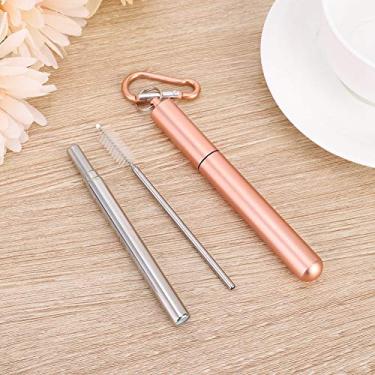 Imagem de Canudos de metal de aço inoxidável reutilizáveis com estojo, canudo telescópico seguro para lava-louças, escovas de limpeza incluídas (rosa)