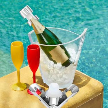 Imagem de 2 peças de rolhas de champanhe, rolha de garrafa de vinho de aço inoxidável com vedação de silicone, rolha de champanhe reutilizável, à prova de vazamento, mantém fresco