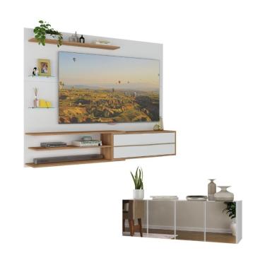 Imagem de Painel Para Tv Até 65 Polegadas Com Aparador 4 Portas Com Espelho Mp1088 Rustic-branco Rustic-branco