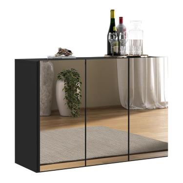 Imagem de Aparador Buffet 4 Portas Com Espelho Vegas V3558 Preto Preto