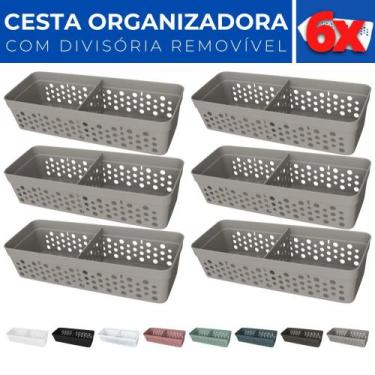 Imagem de Kit 6 Cesto Organizador Rattan c/ Divisória Removível 23x8 - Usual Uti