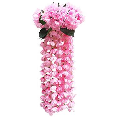 Imagem de Yalych Guirlanda artificial para pendurar flores glicínias cesta flor violeta pendurar parede flores artificiais casamento ilha caminhada flores artificiais (cor: vermelho, tamanho: tamanho único)