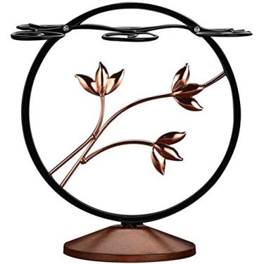 Imagem de Suporte suspenso para copo de vinho, barra doméstica, 6 ganchos, redondo, ferro cromado, suporte para taças de vinho, estante de secagem, decoração de mesa para bar, restaurante (cor: preto tamanho