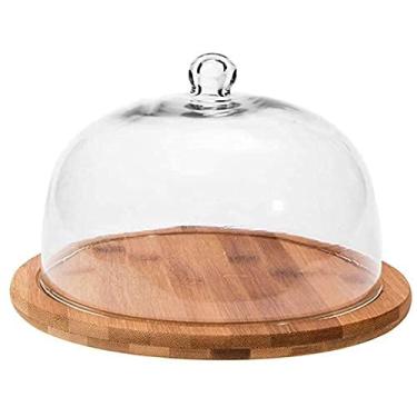 Imagem de 3FLQOOPP Suporte de bolo bandeja de exibição de sobremesa 6/8/25.4 cm bandeja de exibição cúpula de pastelaria, mesa de sobremesa de pão com tampa de bolo de vidro, bandeja de lanche de madeira para
