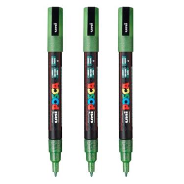 Imagem de posca Marcadores de tinta à base de água PC-3M, ponta fina reversível (0,9-1,3 mm), verde brilhante, 3 unidades