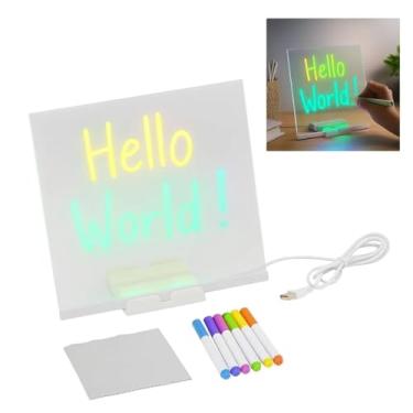Imagem de Lousa Mágica LED 20x20cm, Quadro Luminoso Infantil com Base Iluminada, 7 Canetas Coloridas, Tela Acrílica, Flanela para Limpeza, USB