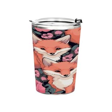 Imagem de Blueangle Copo de 340 g com tampa e canudo, copo de café com água isolada a vácuo de aço inoxidável, caneca de viagem de raposas fofas, copo térmico para bebidas quentes e frias(6)
