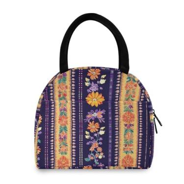 Imagem de GUIJI Lancheira térmica listrada floral, reutilizável à prova de vazamento, lancheira para mulheres e homens, lancheira térmica para trabalho e viagens