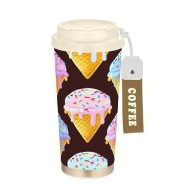 Imagem de Blueangle Caneca de café de viagem isolada com padrão de sorvete - copo de aço inoxidável à prova de derramamento e vazamento para acampamento e ar livre, garrafa de água reutilizável de 592 ml com