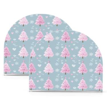 Imagem de ATTX Pacote com 2 porta-guardanapos de Natal acrílico com design de árvore de Natal rosa - organizador de mesa decorativo para cozinha, restaurante, decoração de férias de casa #966
