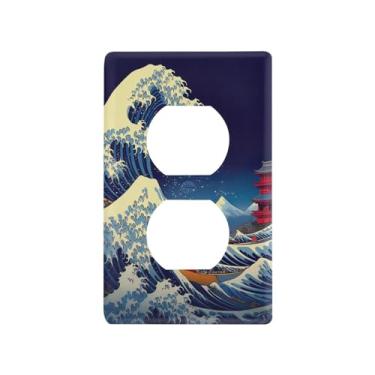 Imagem de Blueangle Placa de parede Great Wave Duplex Outlets, tamanho padrão, placas de cobertura de tomada elétrica de 1 gangue para decoração de quarto de escritório em casa, 4,53 x 2,76 polegadas (340)