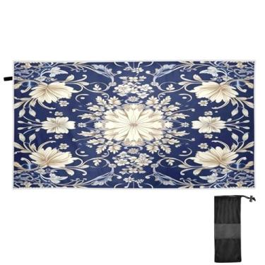 Imagem de ATTX Toalha de praia azul e branca 76 x 152 cm - Cobertor de microfibra leve de secagem rápida e resistente à areia para piscina, ioga, academia e viagens | Esportes de banho de natação multiuso #515