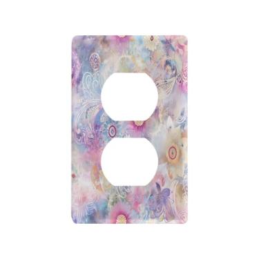 Imagem de Blueangle Placa de parede Paisley Flowers Duplex Outlets, tamanho padrão, placas de cobertura de tomada elétrica de 1 gangue para decoração de quarto de escritório em casa, 4,53 x 2,76 polegadas (337)
