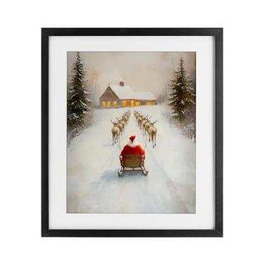 Imagem de Stupell Industries "Santa's Visit Sleigh Ride", Impressão emoldurada sob vidro, preta, 33 x 40 cm