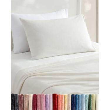 Imagem de Jogo de lençol solteiro de lã - Jogo de cama de flanela de veludo de 3 peças - Roupa de cama de lã super macia - 1 lençol de cima, 1 lençol com elástico e 1 fronha - aconchegante, confortável e