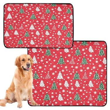 Imagem de CEBUGI Almofadas de xixi laváveis para cães, pacote com 2, almofadas impermeáveis para filhotes de cachorro, antiderrapante, à prova de vazamento, para cama de cercadinho, padrão de árvore de Natal