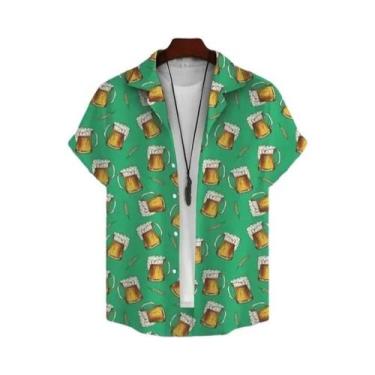 Imagem de Camisa Havaiana Masculina Estampada Em 3D Com Tema De Cerveja, Manga C