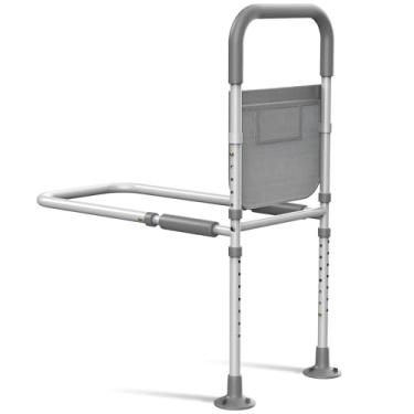Imagem de Trilhos de cama para idosos e adultos: Trilho de assistência de cama ajustável aprovado pela ASTM para idosos com bolsa de armazenamento e alça antiderrapante - trilhos de proteção de barra de suporte