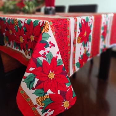 Imagem de Toalha de Mesa Quadrada 150x150 Natal Flores Tecido Oxford 100% Poliester