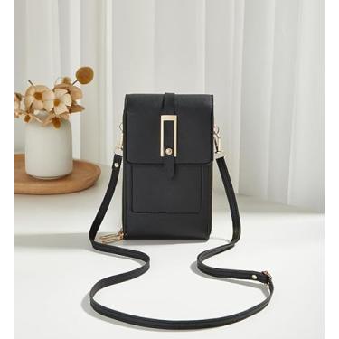 Imagem de Bolsa de ombro vertical, bolsa transversal estruturada macia com zíper e fecho de pressão, bolsa casual, Preto, Medium, Mochila casual