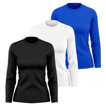 Imagem de Kit 3 Camisetas Manga Longa Segunda Pele Feminina Lisa Dry Academia Fit-Feminino