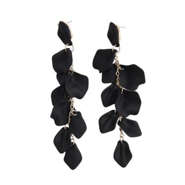 Imagem de Brincos de pétala de rosa longos de acrílico com pingente de flor floral com borla para mulheres, Medium, Metal, Sem pedra preciosa